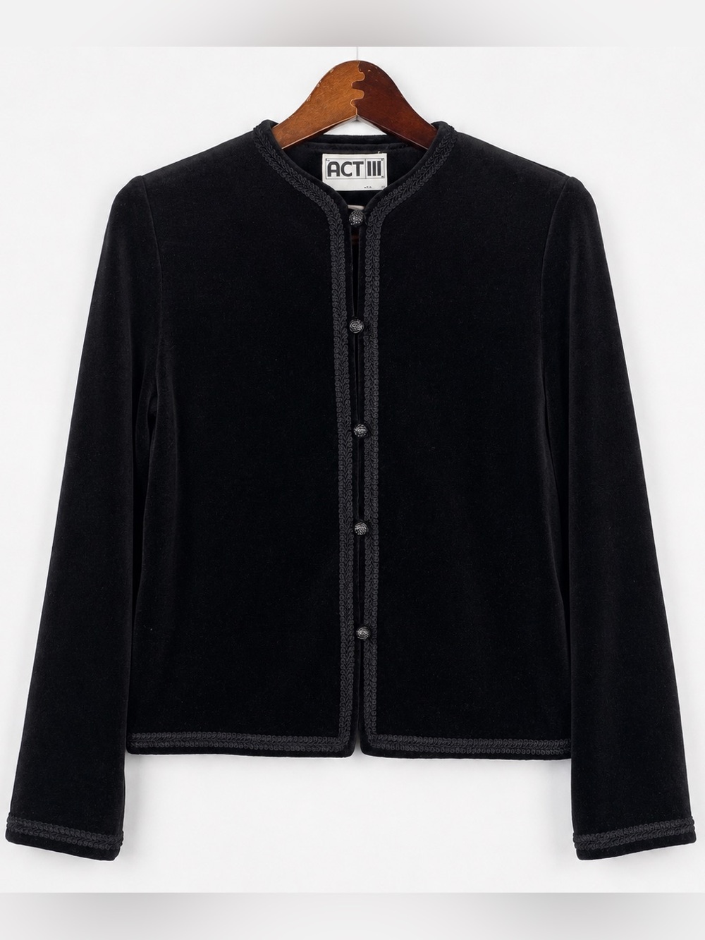 Vintage ACT III ILGWU Black Velvet Braided Trim Jacket Union Made USA M